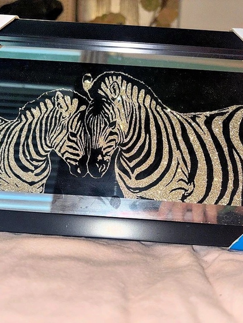 Interiors by Design Zebra Framed Art Wall Art Black & Gold NWT
